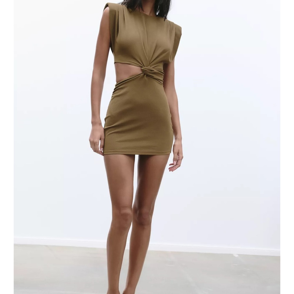 Zara Elegant Olive Cut-Out Mini Dress